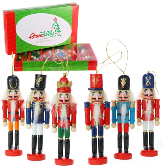 Wooden Christmas Nutcracker Mini Soldiers 6pc Hanging Ornament Set