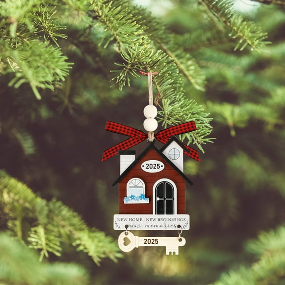 Wooden Christmas Ornament - Handcrafted Home Decor for Tree & Holiday, Vintage Style Wood Decorations, Perfect Family & Couple Gift, First Home Celebration Keepsake