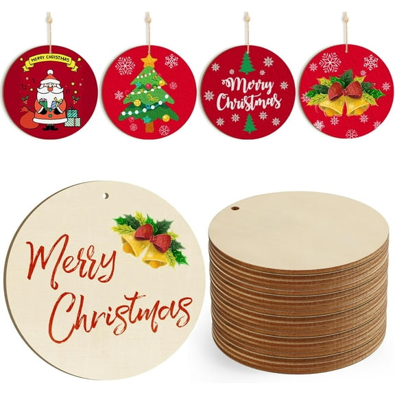 Wooden Christmas Ornaments to Paint, Christmas Round Decoration Cutouts Unfinished 10PCS 3.5 x 3 inches, DIY Blank Unfinished Christmas Tree Wood Discs Ornament for Home Crafts Hanging