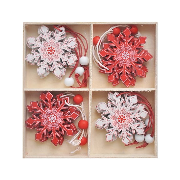 Wooden Christmas Ornaments Set, 2-Pack Reindeer and Snowflake Hanging Plaques for Tree Wall Holiday Decor(B)