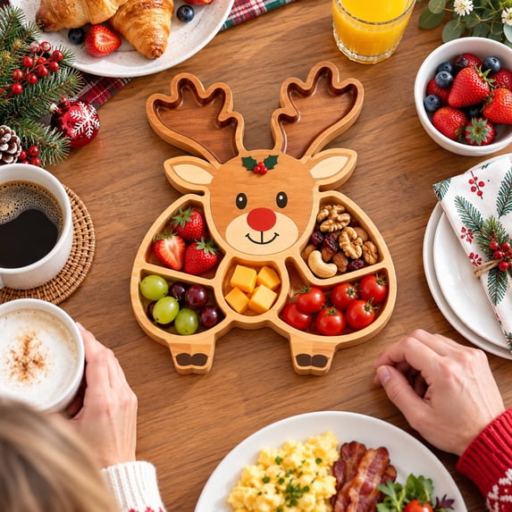Wooden Christmas Reindeer Platter Boards Holiday Tray Serving Dish Wood Decorative Christmas Cookie Plate Hostess Gifts Ideas Festive Veggie Snack Trays Xmas Decor Food Cheese Board