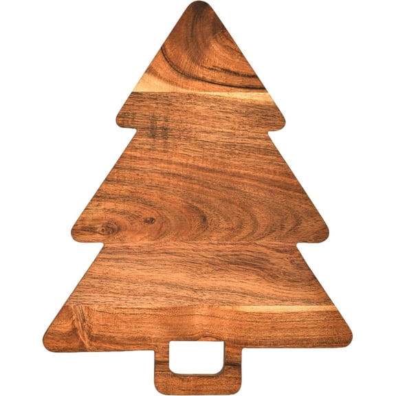Wooden Christmas Tree Board for Kitchen Decor, 14"L x 11"W Tree Shaped Acacia Chopping Board with Handle, Serving Charcuterie Platter