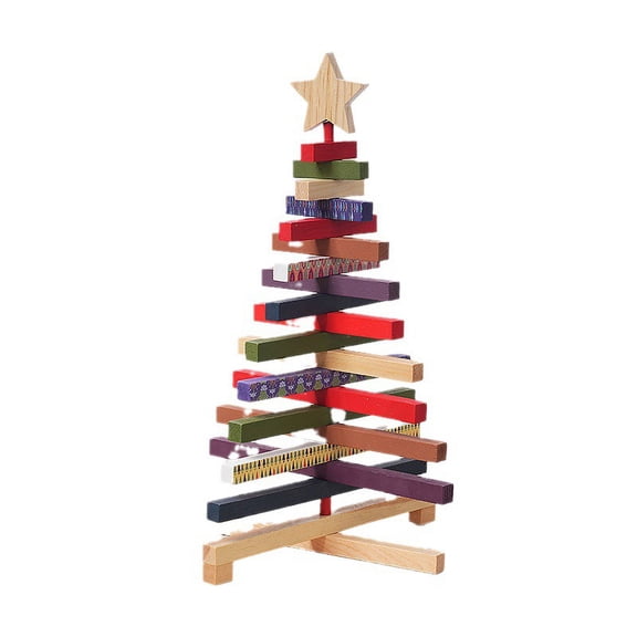 Rotating Wooden Christmas Tree Model Desktop Ornament Holiday Xmas Festival Decoration for Home and Office