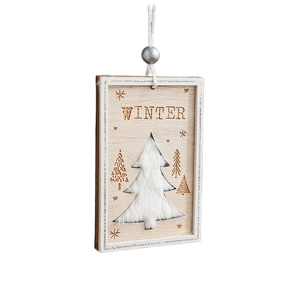 Wooden Christmas Tree Reindeer Polar Bear Ornament with Plush Scene – Hanging Christmas Tree Decoration for Holiday Display