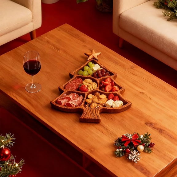 Wooden Christmas Tree Serving Tray – Festive Platter for Cheese, Fruit, Nuts & Candy