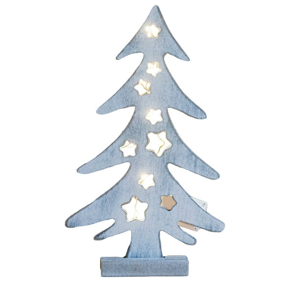 Wooden Christmas Tree Tabletop Decor with Lights Decoration - Modern Farmhouse Lighted Tabletop Christmas Tree for Home Table Fireplace Mantle Shelf Decor, Christmas Holiday Decorations