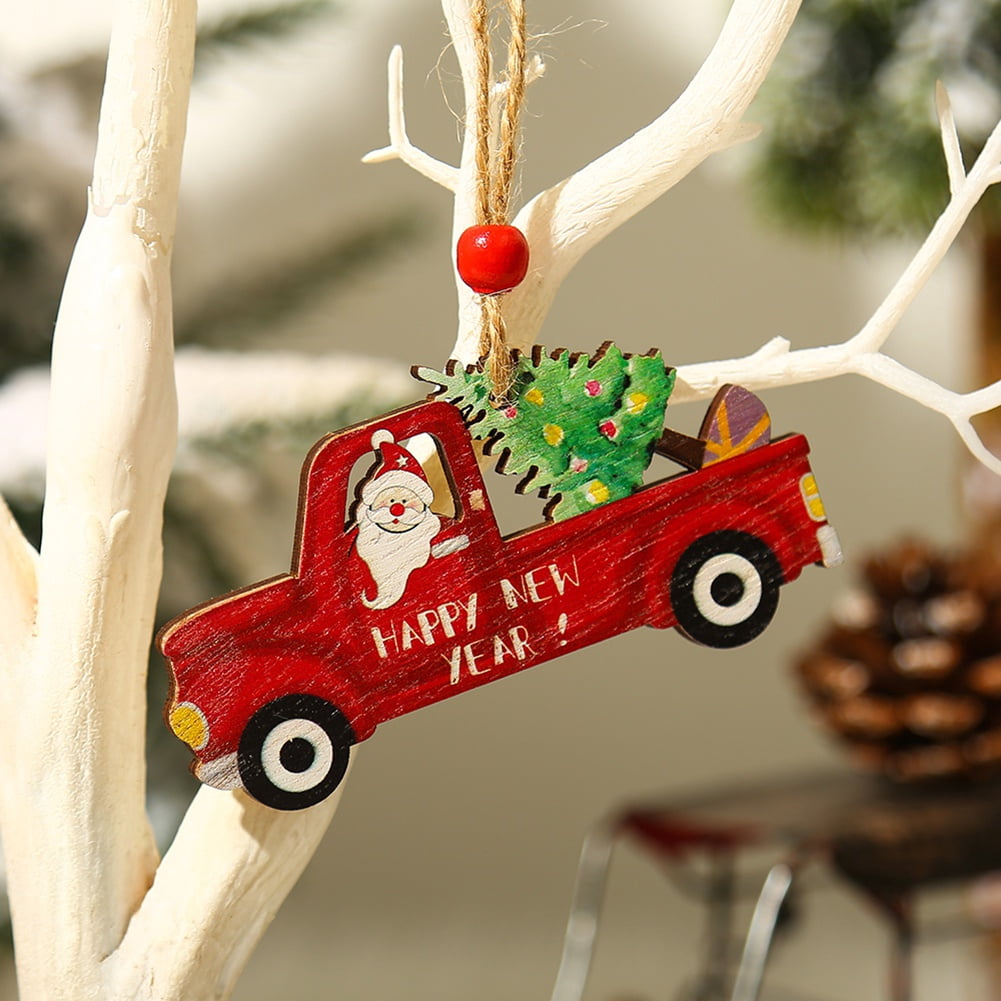 Wooden Christmas Truck Ornaments,9 Pcs Christmas Tree Ornaments Vintage Christmas Decorations,Red Truck DIY Craft for Christmas Tree,Holiday Decorative Pendant,Hanging Signs for Home Decoration