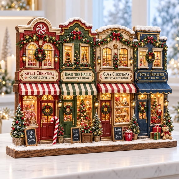 Wooden Christmas Village Decor, Lighted Mantel Centerpiece for Holiday Home