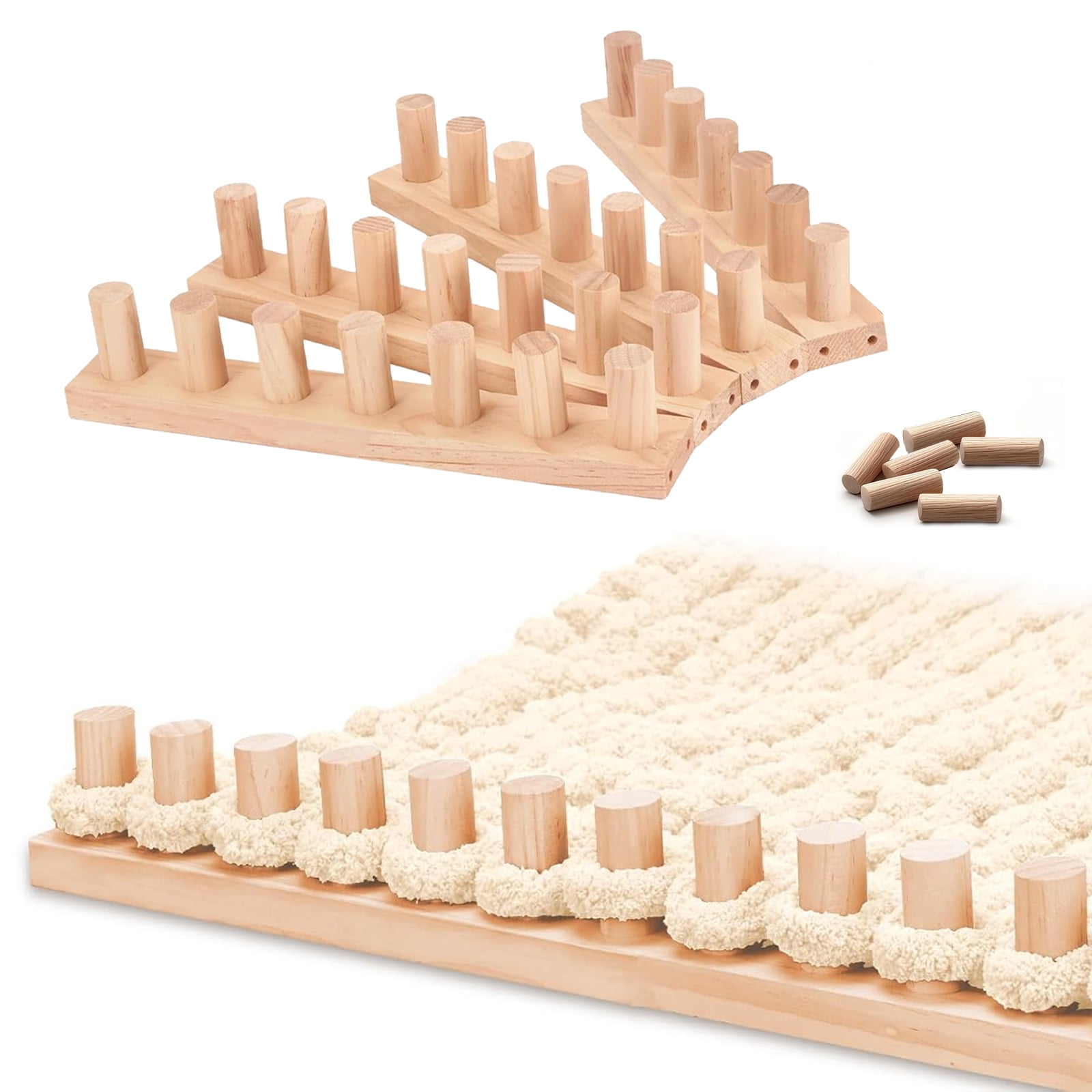 Wooden Chunky Blanket Loom, Portable Hand Knitting Loom, Expandable Connections for Beginners, Reusable for Bulky Yarn Crafts, Scarves ,Throw