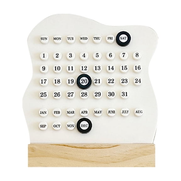 Wooden Circular Perpetual Desktop Calendar with DIY Design for Home Study and Office Tabletop Display A Color