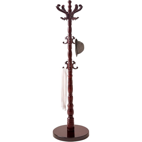 Wooden Classic Coat Rack Stand, Solid Wood Coat Rack Freestanding with 14 Hooks, Vintage Coat Racks with Sturdy Round Base, Natural Birch Wood Coat Tree Hanger Stand for Entryway Hallway