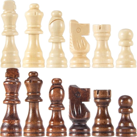 Wooden Classic Tournament Style Chess Pieces Set Light & Dark Finish Game Tokens with Smooth Polish for Indoor Board Games