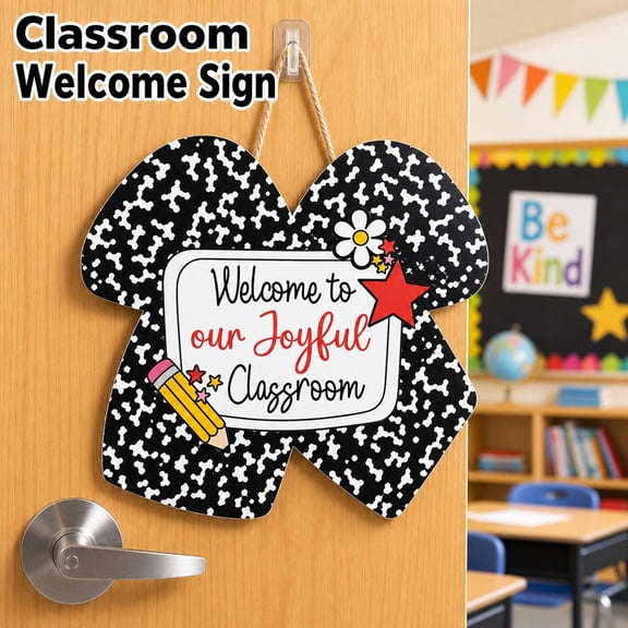 Wooden Classroom Door Sign - Notebook Shape Back to School Decoration for Teacher