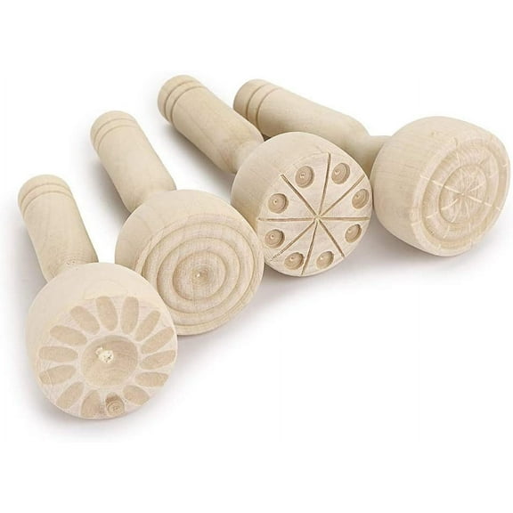 Wooden Clay Stamp Set, Wooden Playdough Stamps, Wooden Handle Pottery Tools Wooden Handle Stamps, Set of 4 Clay Modeling Pattern Kit
