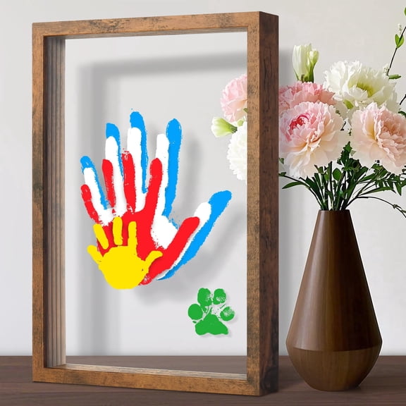 Wooden Clear Handprint Frame Kit with Safe Paint Family Pet Keepsake Unique Gift for New Families