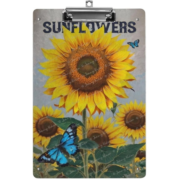 Wooden Clipboard Decorative Office School Hardboard Wood Nursing Clip Board Standard A4 Letter Size Office Decorative Clipboards, Gift for Friends, Rustic Sunflower 12.5"x9"