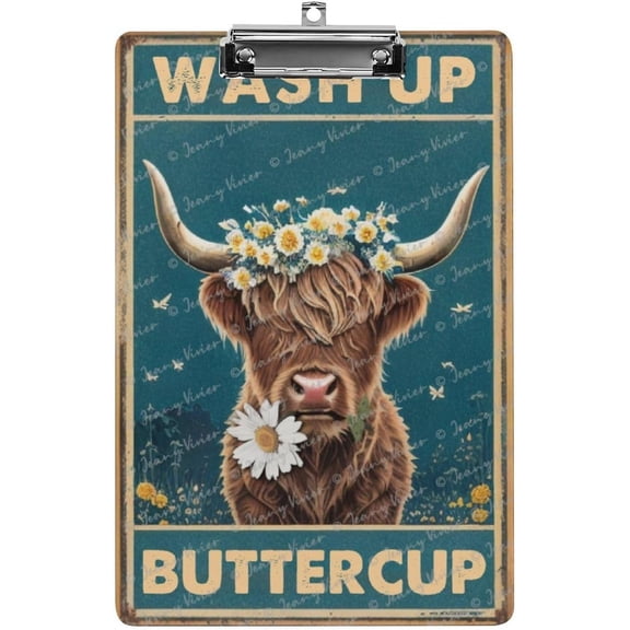 Wooden Clipboards with Low Profile Clip - Cute Clipboard, Classic Clipboards for Classroom, Calendar Office Clipboard Stand up, Gift for Friends, Wash Up Buttercup, Cow 12"x9"