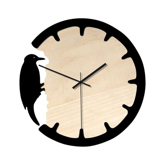Clispeed Modern Black Wooden Wall Clock Round Design Silent Sweep for Home Office