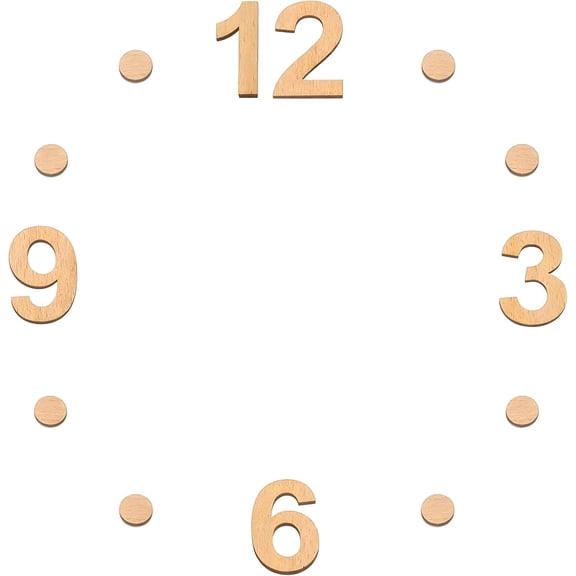 Wooden Clock Numbers Kit, Self Adhesive Wood Clock Numbers Kit 1.8 Inches Arabic Numerals 3,6,9,12/Round Dots DIY Clocks Making Kits for Digital Clocks Number Replacement Parts