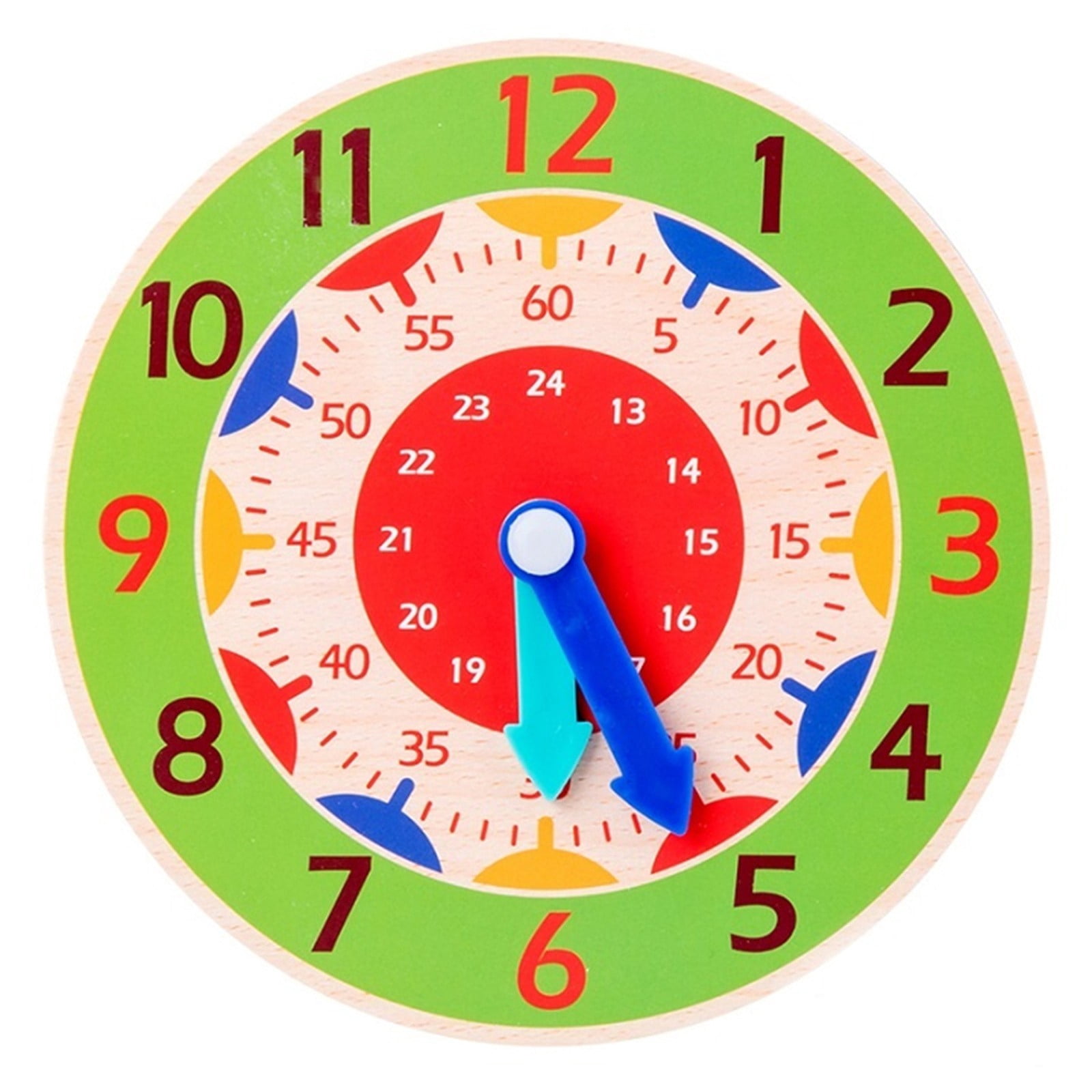 Wooden Clock Toy Educational Kids Clock Time Learning Toy with Color ...