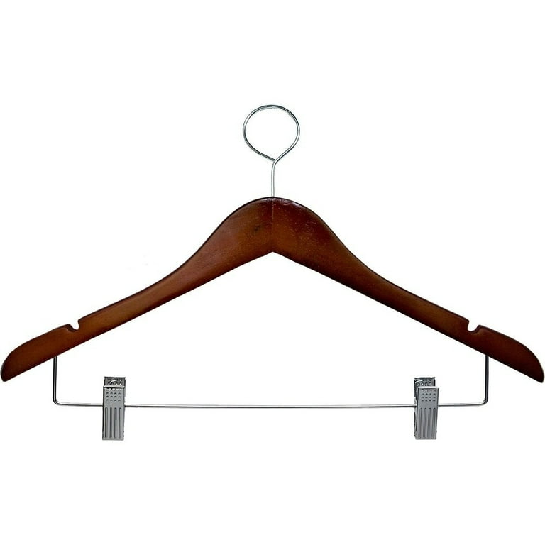 Wooden Closed Loop Security Hangers for Hotels and Hospitality High Quality Anti Theft Security Hangers Cherry Finish w Clips .5 Box of 100