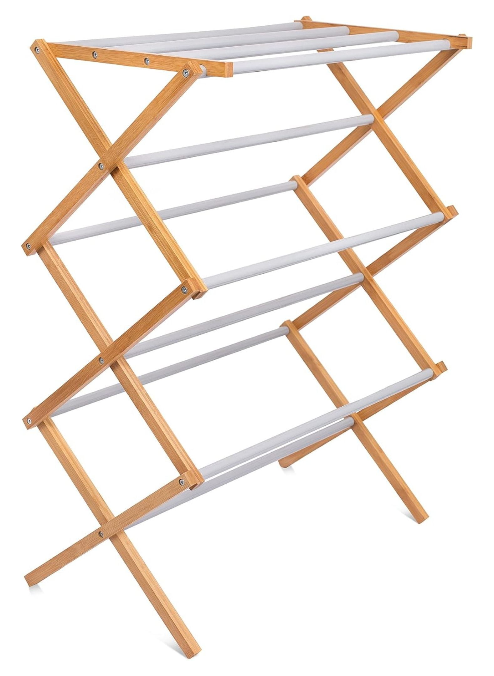 Wooden Clothes Drying Rack 3 Tier WaterResistant Bamboo Wood Fully Assembled Collapsible