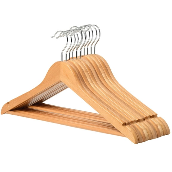 Wooden Clothes Hangers 10 Pack, Durable Maple Wood Coat Hangers with Shoulder Grooves, Smooth Finish Suit Hangers for Closet, 44.5cm Heavy Duty Wood Hangers for Shirts Jackets Dresses Pants