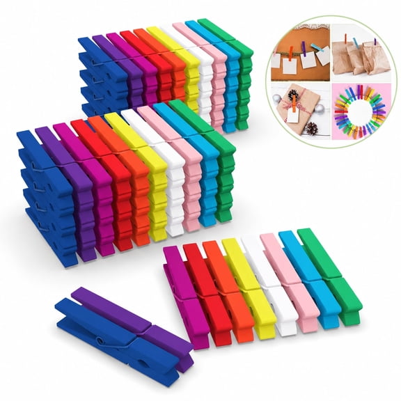 Wooden Clothespins, Smooth Paint Colored Clothes Pins, 2.8 Inch Reusable Hanger Clips, 100 Pcs Multicolor Craft Clothespins for Classroom Decor and Daily Hanging