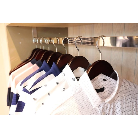 Wooden Clothing Hanger Heavy Duty Design with Pant Bar and Shoulder Notches, Cost Effective Set Supports Everyday Formal Wear
