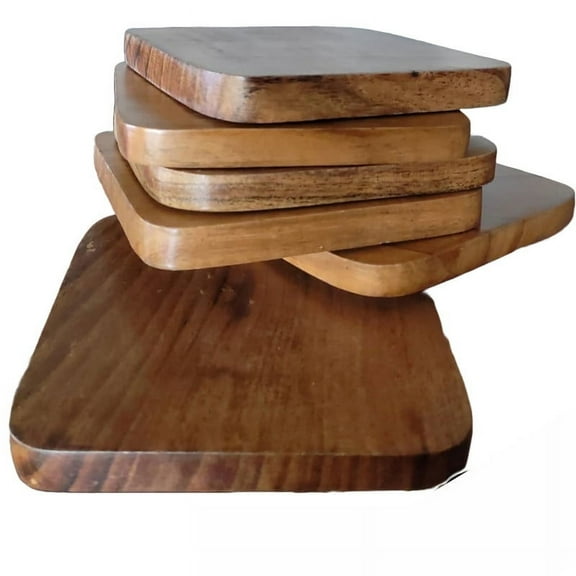 Wooden Coaster Set of 6, Natural Tree Bark Square Coasters, Drink Absorbent