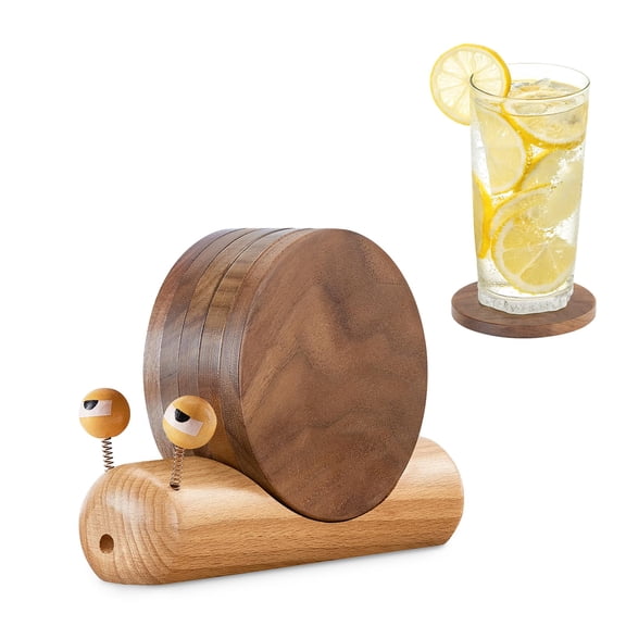 Wooden Coasters for Drinks Natural Acacia Wood Drink Coaster with Magnetic for Coffee Table,Fun Cute Coasters with Holder for Modern Home Decor Aesthetics Set of 5 Khaki