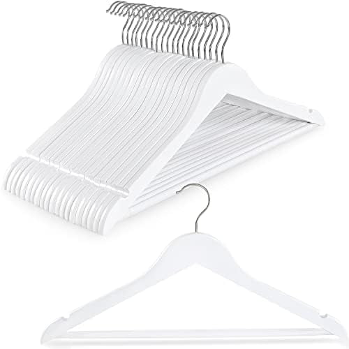 Wooden Coat Hangers 20 Pack, White Wood Suit Hangers with Non Slip Pants Bar, 360° Swivel Hook and Shoulder Notches for Camisole, Jacket, Pants, Smooth Finish Clothes Hangers - CT34W20