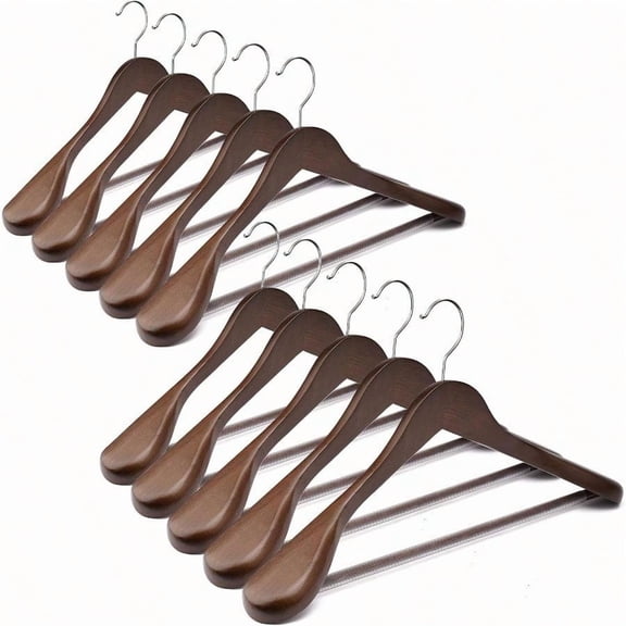 Wooden Coat Hangers Wide Shoulder Hangers With Non Slip Pants Holder Heavy Duty For Men Women Suit Coat Jacket Pants Walnut 10 Pack