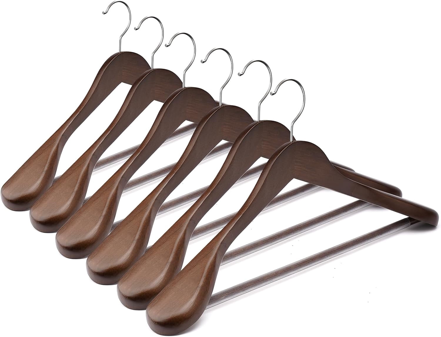 Wooden Coat Hangers - Wide Shoulder Hangers with Non Slip Pants Holder, Heavy Duty, for Men, Women, Suit, Coat, Jacket, Pants (Walnut, 10 Pack)