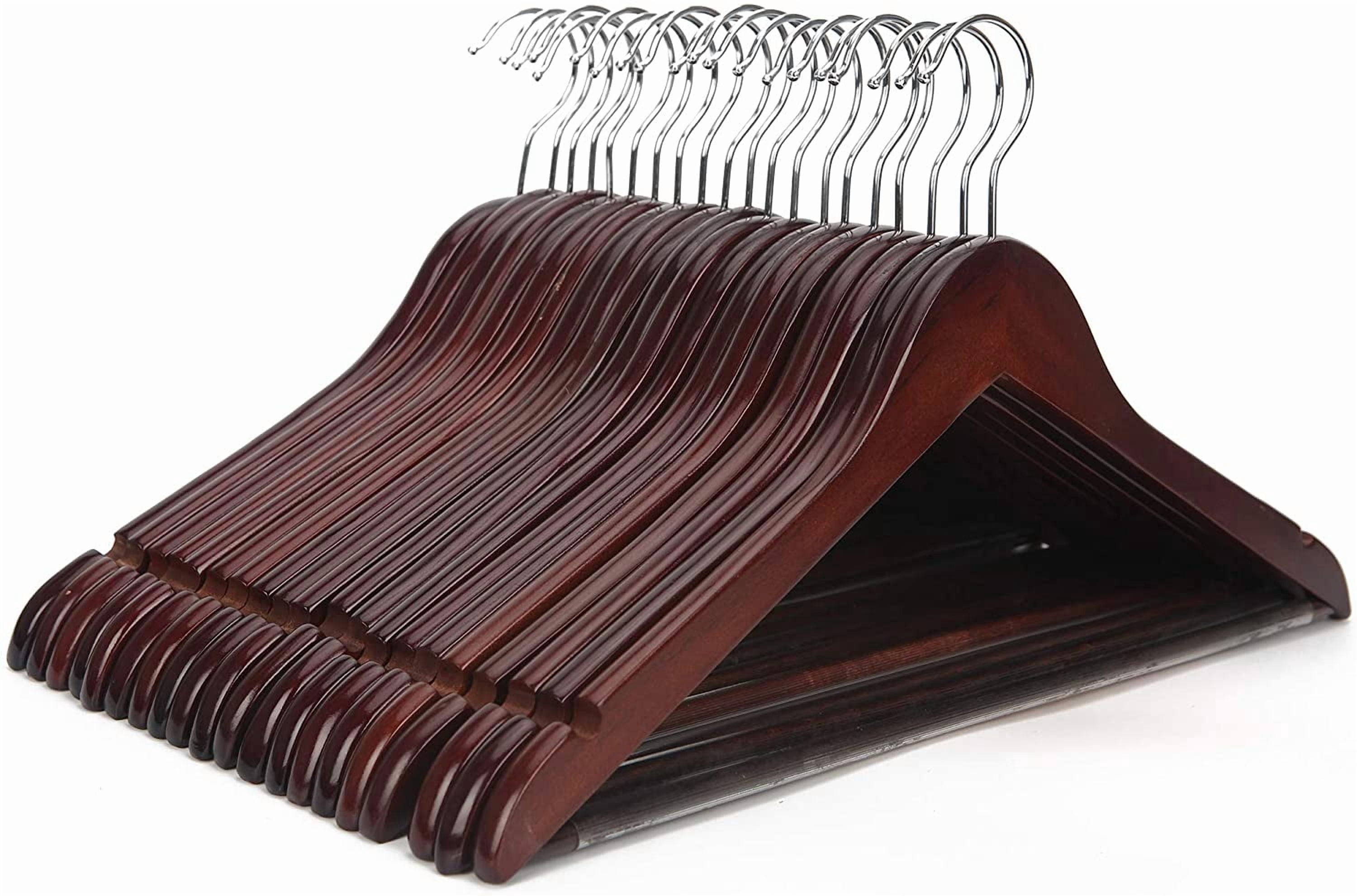 Wooden Coat Hangers,  Wood Suit Hangers with Non Slip Pant Bar - Extra Smooth and Splinter Free Walnut Finish Wooden Suit Hangers for Closet Organization