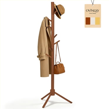 TickJOY Wood Coat Rack Stand – Adjustable Standing Coat Tree with 8 ...
