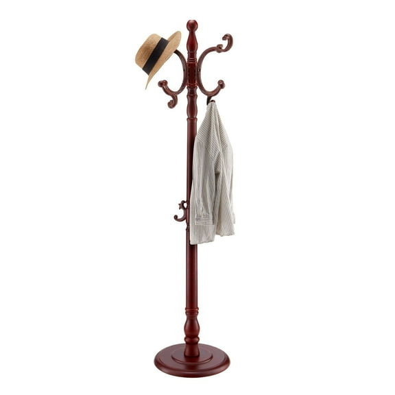 Wooden Coat Rack Freestanding - 11 Hook Coat Tree with Stable Base - Entryway Clothes Hanger for Coats, Hats, Bags - Living Room, Bedroom, Office Decor