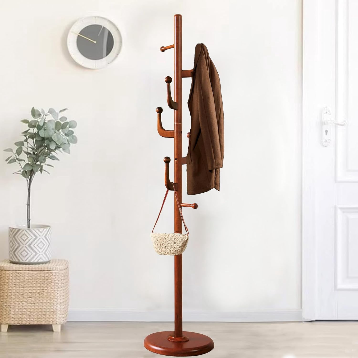 Wooden Coat Rack Freestanding Hall Tree Hanger With Resin Hooks ...