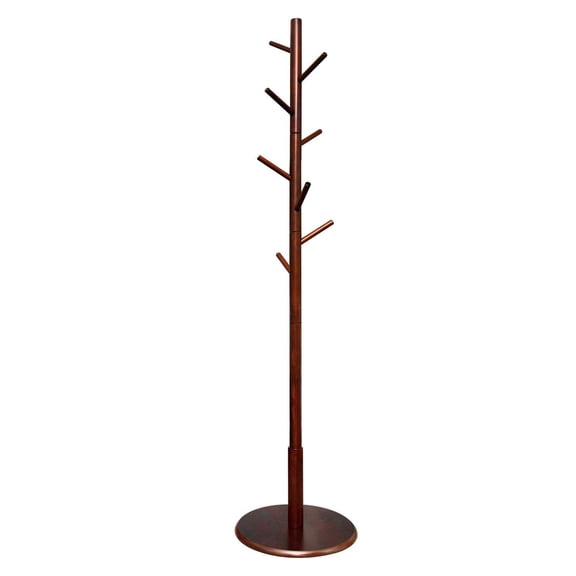 Wooden Coat Rack Rack Stand, Hall Tree Coat Tree Entryway Coat Hanger with 8 Hooks, Sturdy Round Base, for Coat, Hat, Clothes, Scarves, Handbags, Umbrella (Dark Brown)