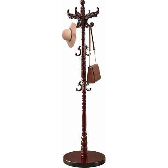 Wooden Coat Rack Stand, Natural Birch Wood Coat Rack Freestanding with Triangular Base, Sturdy Solid Wood Coat Racks with 14 Hooks, Vintage Coat Hall Clothes Tree for Entryway, Office, Corner