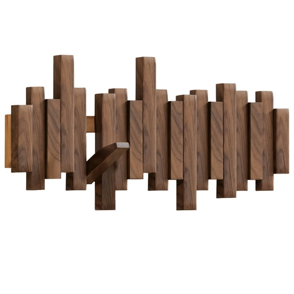 Wooden Coat Rack Wall Mount, Walnut Color, 6 Hooks, 16.1", Heavy-Duty, Easy Installation with Screws, Versatile Design for Home and Office