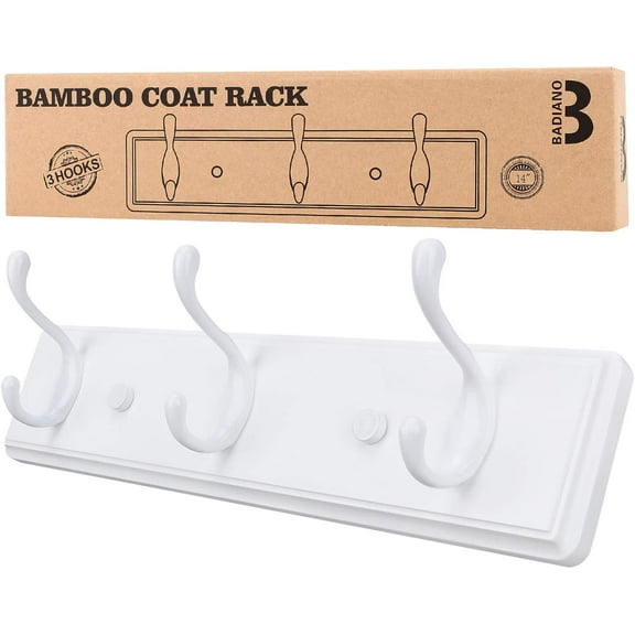 Wooden Coat Rack, Wall-Mounted Organizer for Closet, Entryway, Hallway, Foyer, Bedroom, Heavy Duty Double Hooks for Hanging Towels, Bags, Hats, Jackets, Key (White, 3 Hooks)