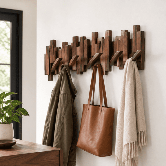 Wall Moount Rack Wooden Coat Rack Wall Mounted Sticks Multi Solid Handmade Walnut Wood ...