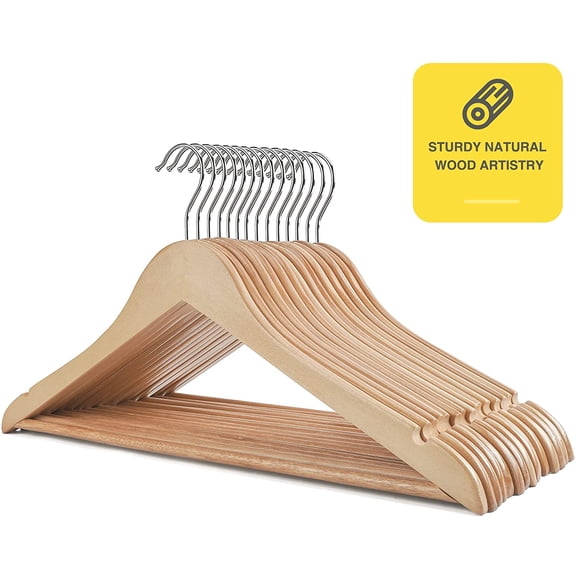 Wooden Coat & Shirt Hanger Strong Construction, Cost Effective Set Maintains Garment Shape for Men and Women