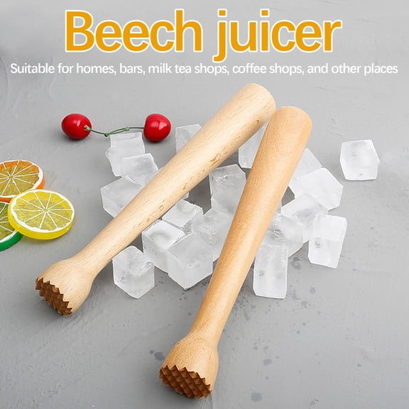 Wooden Cocktail Muddler, Beech Wood Bar Tool with Lemon Press Juicer and Ice Crusher Stick for Home Bar, Cocktail, Mojito, Milk Tea Mixing