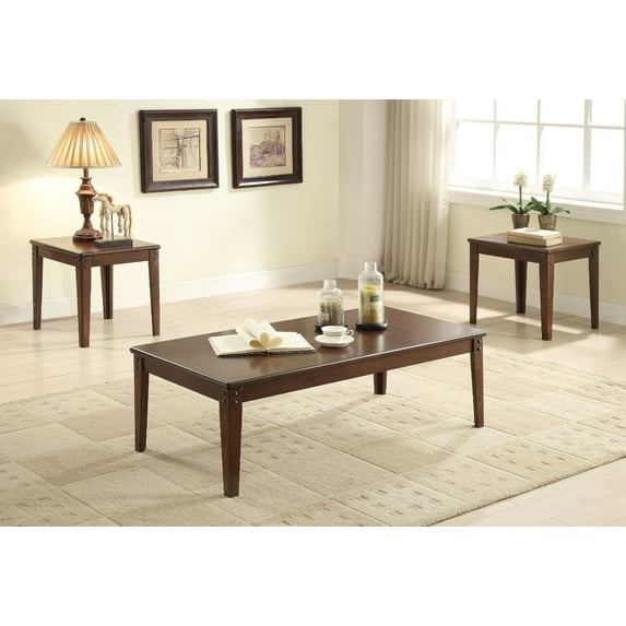 Wooden Coffee/End Table Set, 3 Piece Pack, Walnut Brown