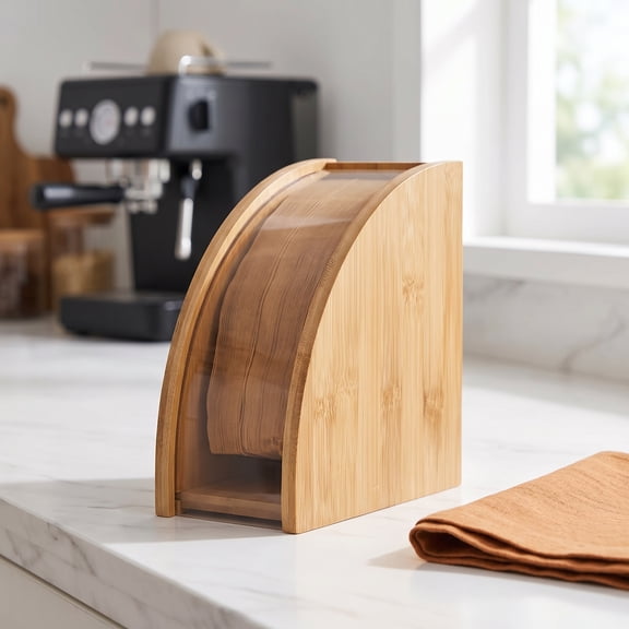 Solid Wood Coffee Filter Storage Box with Transparent Lid Dust-Proof Organizer for Cone Filters, Compact Countertop Holder for Pour-Over Brewing