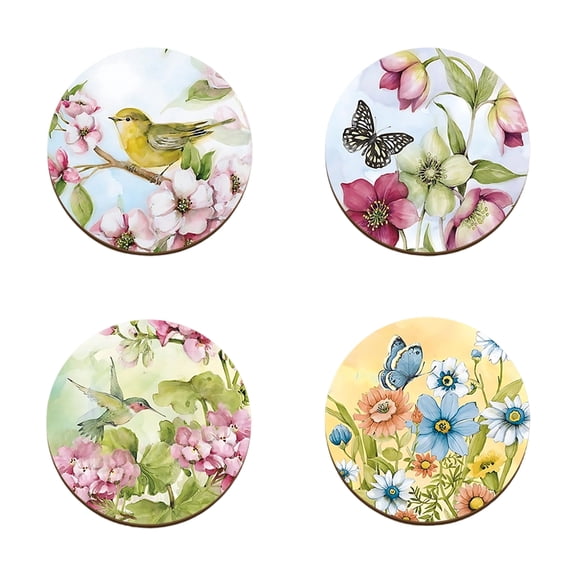 Wooden Coffee Mug Mat, Valentine's Day Wooden Coffee Mug Mat, Rose Pattern Wooden Coffee Mug Mat Set for Coffee and Tea Cups