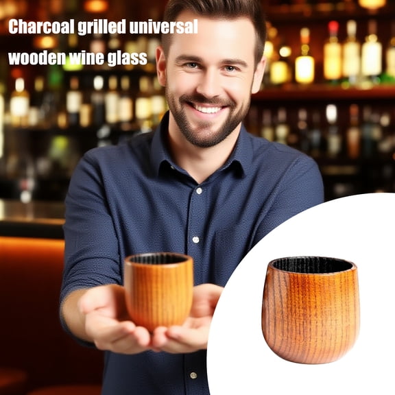Wooden Coffee Mug with Oversized Handle, Non-Slip Grip, Charcoal Grilled Finish, Plant-Based Paint, Ideal for Tea and Coffee, Perfect Gift for Holidays and Everyday Use, 1 Count