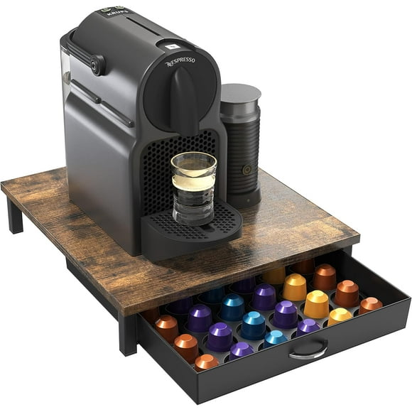 Wooden Coffee Pod Drawer Compatible with 42 Nespresso Original Line Capsules, Rustic Brown